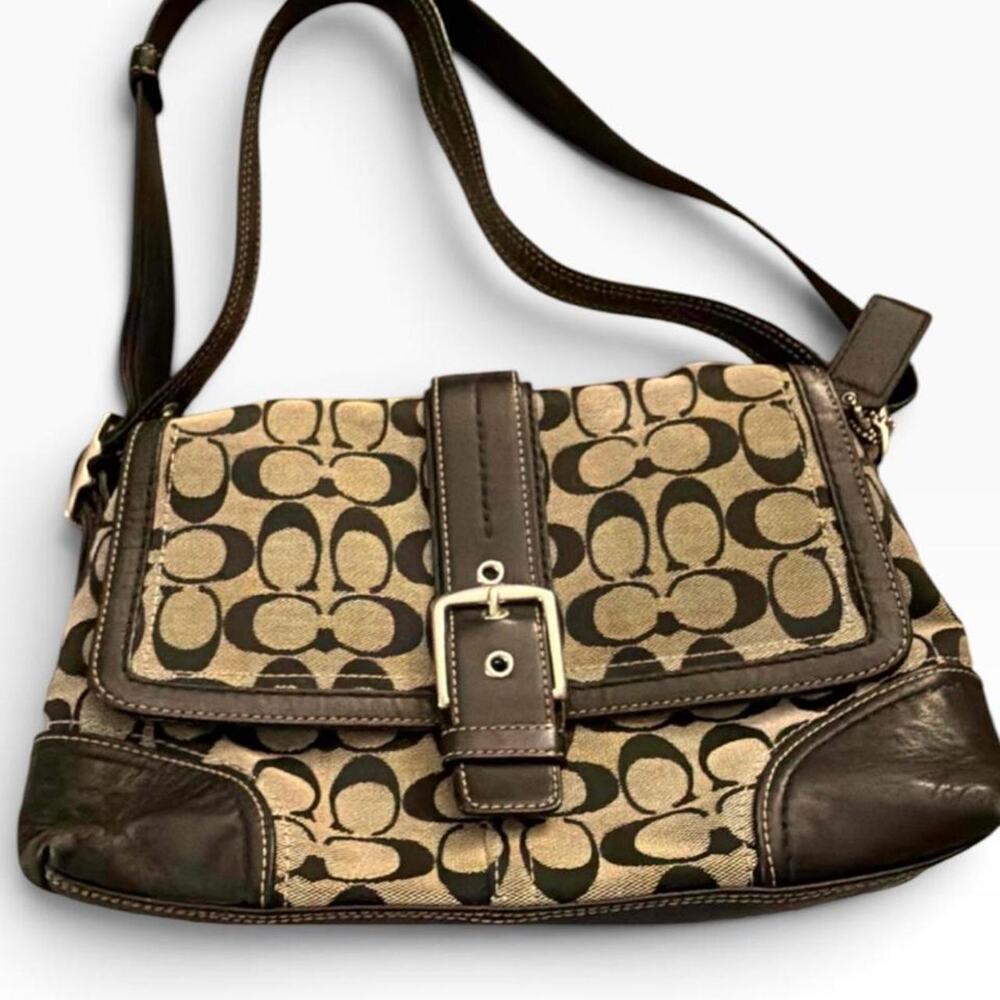 Vintage coach Hampton Signature Buckle Flap Shoulder Bag Y2k - Picture 3 of 8